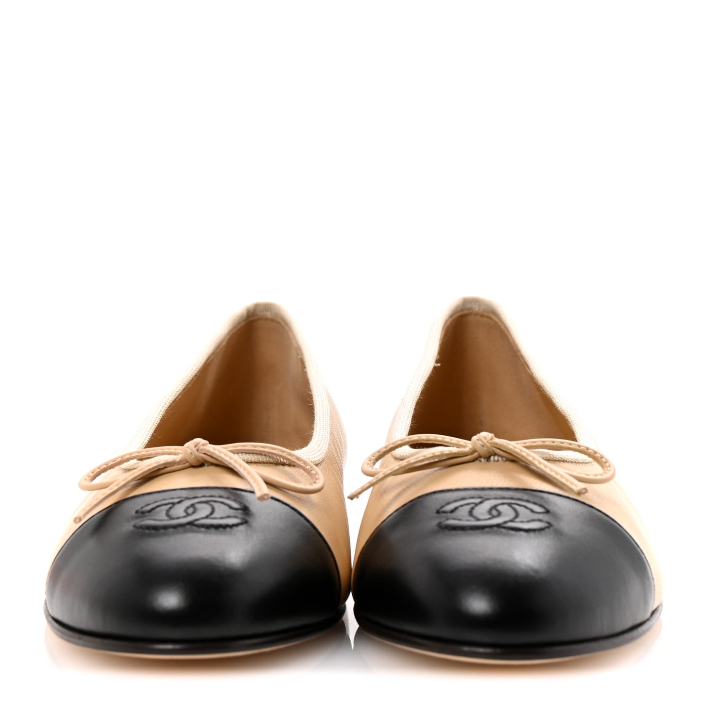 Lambskin Cap Toe CC Ballerina Flats 38 Beige Black
