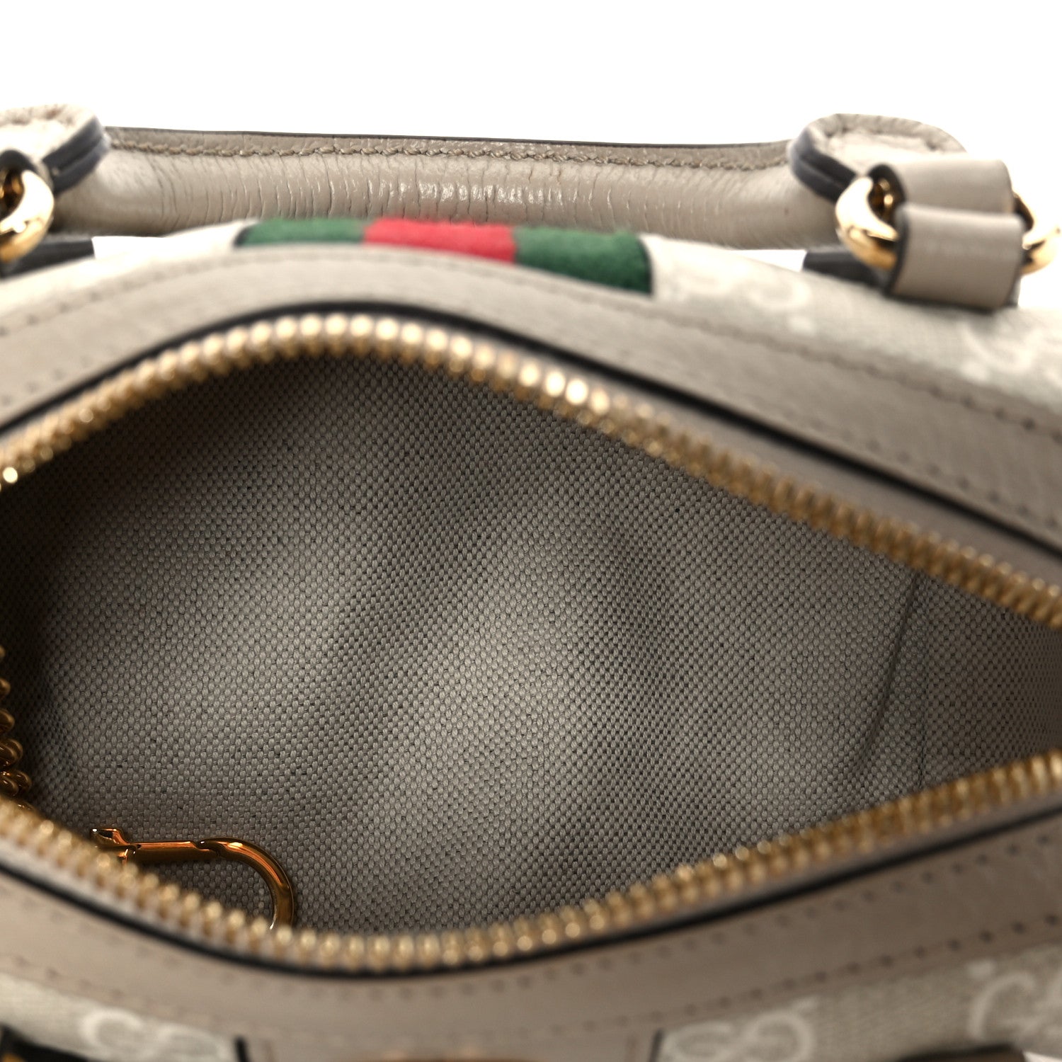 Gucci GG Supreme Monogram Textured Dollar Calfskin Web Super Mini Ophidia Top Handle Bowler Bag Beige Mystic White Oatmeal 5 of 11