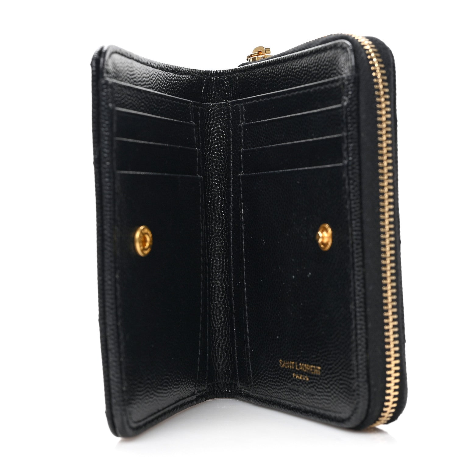 Saint Laurent Grain De Poudre Matelasse Chevron Monogram Compact Zip Around Wallet Black 5 of 6