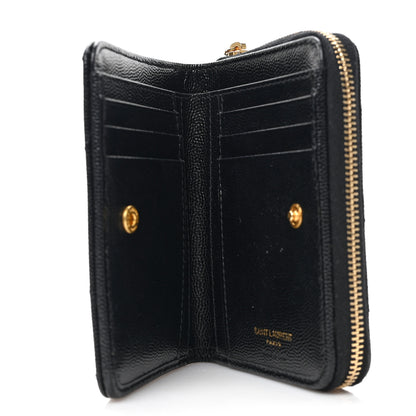 Saint Laurent Grain De Poudre Matelasse Chevron Monogram Compact Zip Around Wallet Black 5 of 6