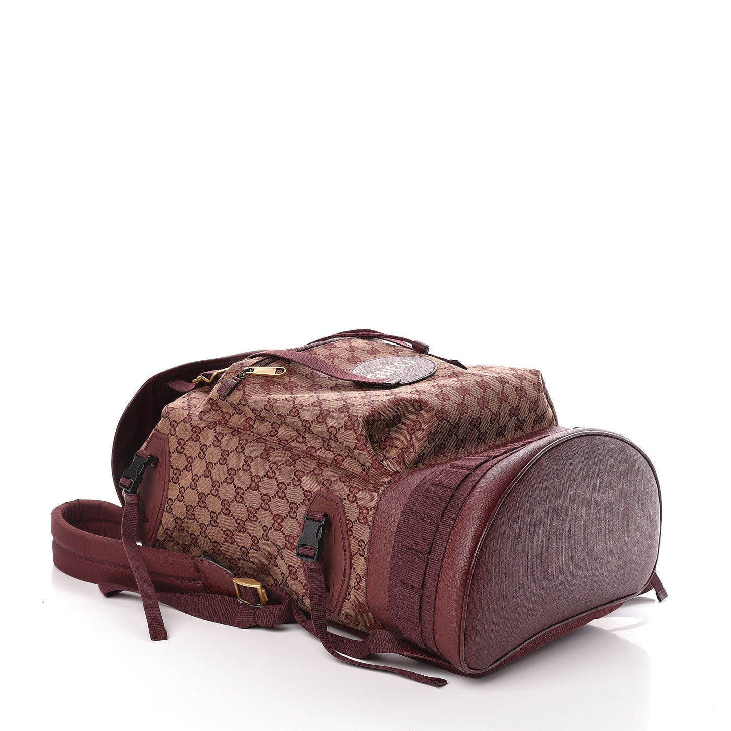 GG Monogram Script Logo Large Double Pocket Backpack Sahara Rubino Bordeaux