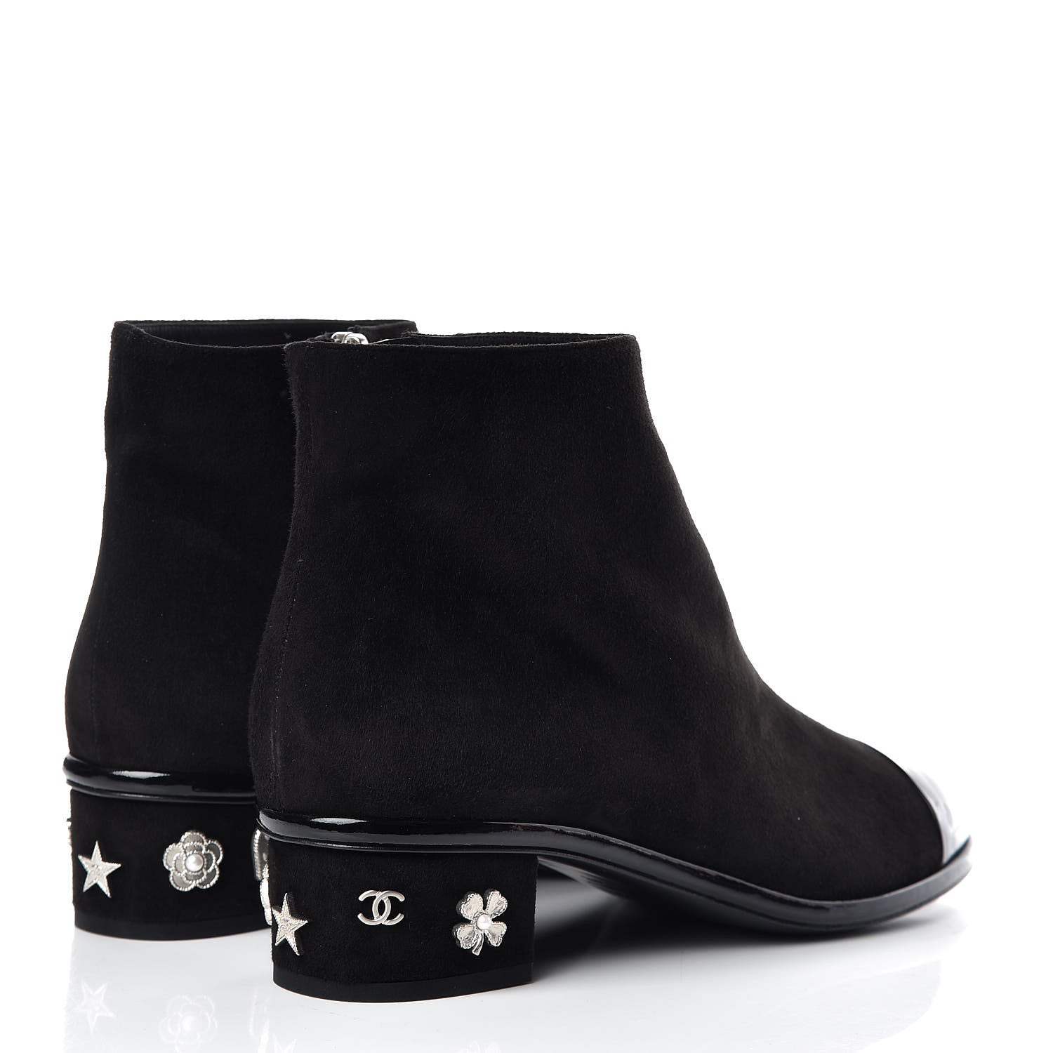 Chanel Kid Suede Patent Calfskin Charm Cap Toe Short Boots 42 Black 4 of 9