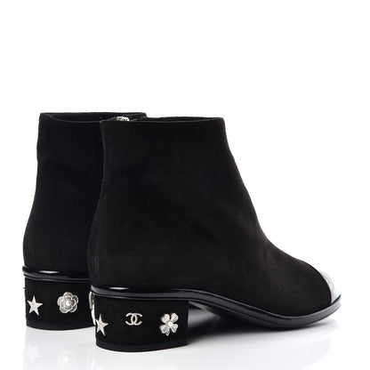 Chanel Kid Suede Patent Calfskin Charm Cap Toe Short Boots 42 Black 4 of 9