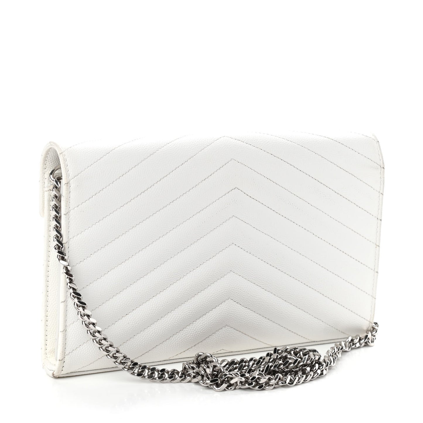 Grain De Poudre Matelasse Chevron Monogram Chain Wallet White