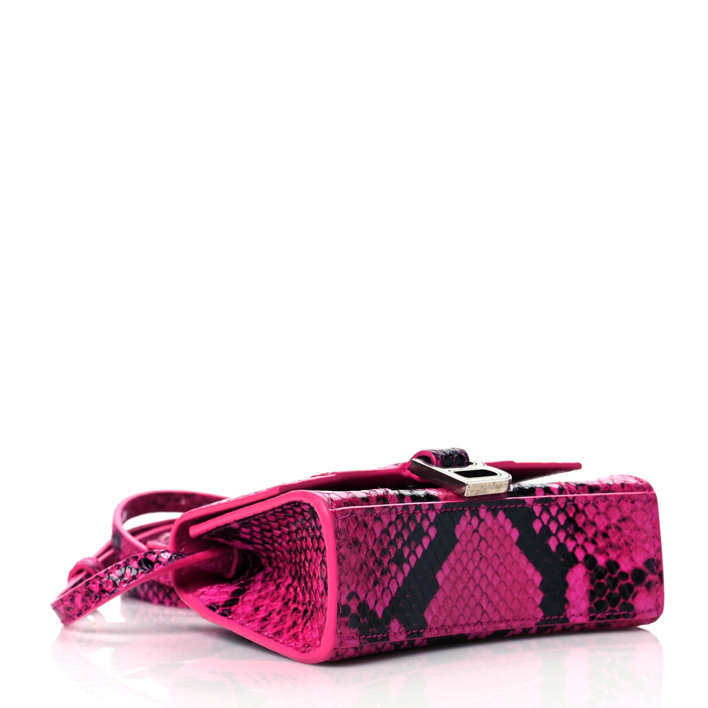 Shiny Calfskin Python Effect Hourglass Top Handle Bag Mini Fuchsia Black