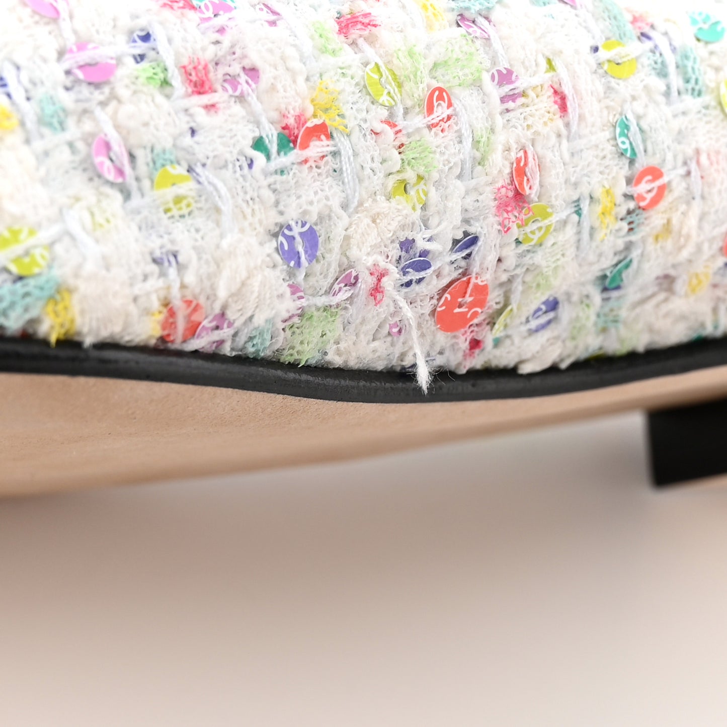 Tweed Sequin Grossgrain Cap Toe Ballerina Flats 40 Ecru Multicolor Black