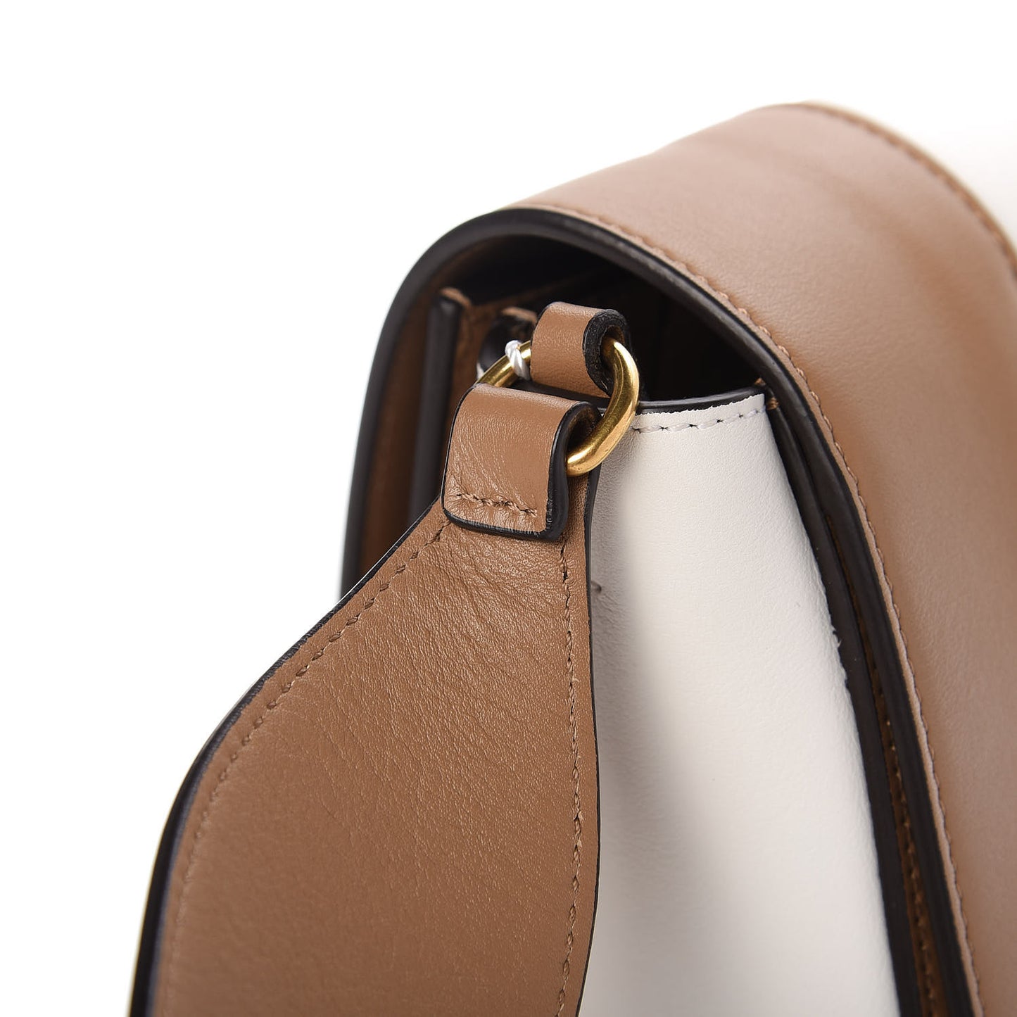 Shiny Smooth Calfskin Medium Frame Shoulder Bag Tan Optic White