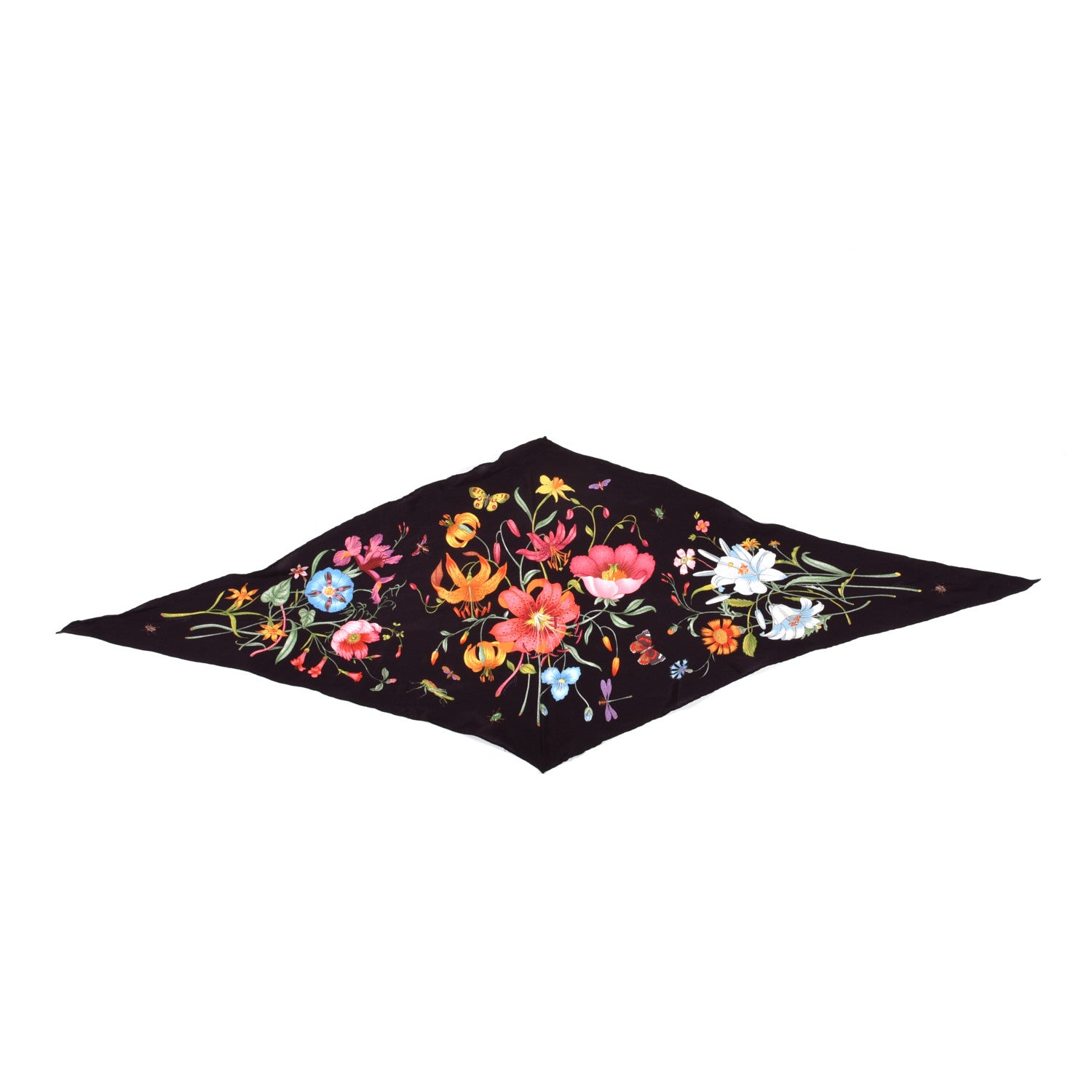 Gucci Silk Floral Triangle Scarf Black Multicolor 1 of 3