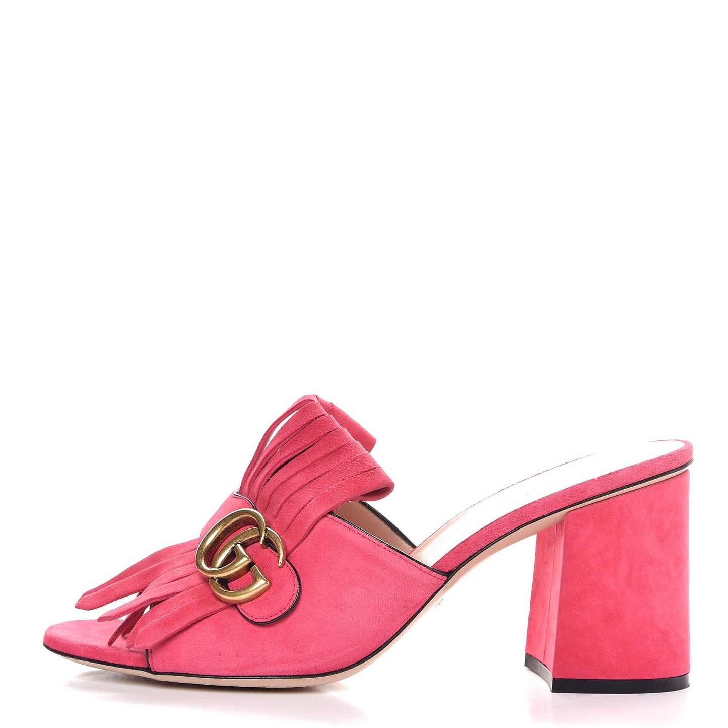 Kid Scamosciato GG Marmont Fringe 75mm Slide Sandals 40 Hot Pink