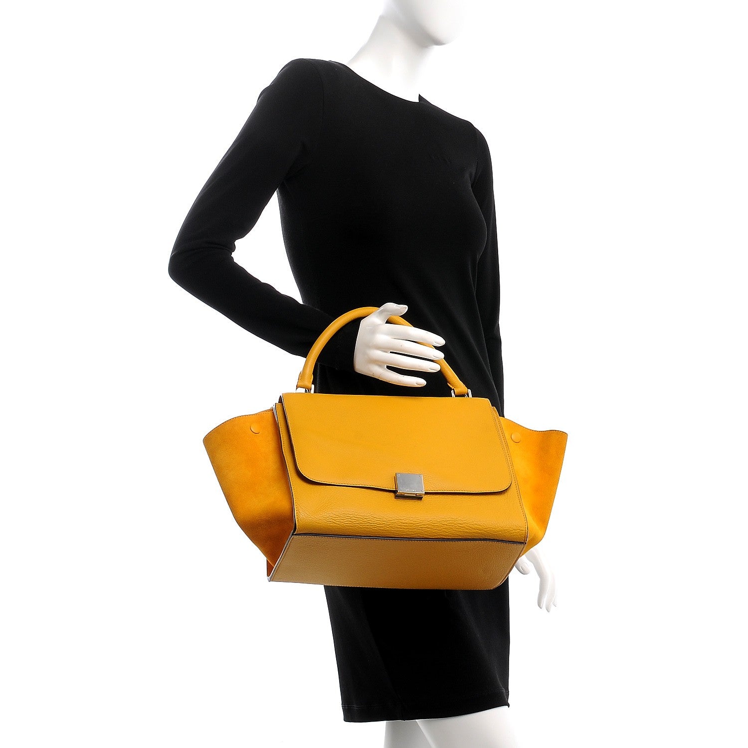 Celine Drummed Calfskin Suede Medium Trapeze Ocre 3 of 11