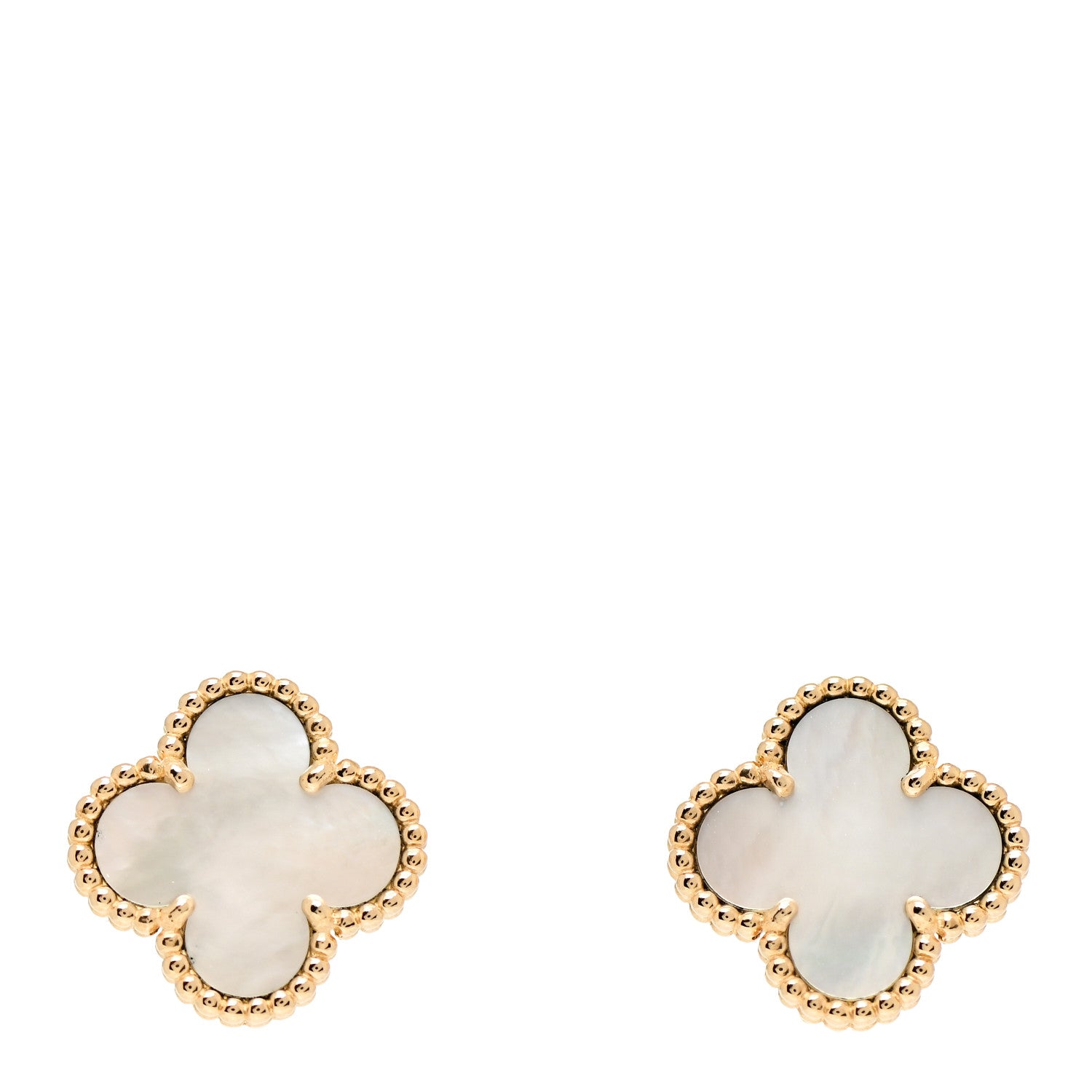Van Cleef & Arpels 18K Yellow Gold Mother of Pearl Vintage Alhambra Earrings 1 of 6