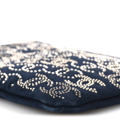 Chanel Canvas Studded CC Medium Cosmetic Pouch Navy 10 of 12