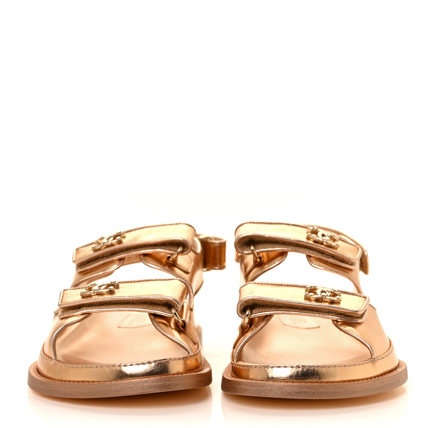 Metallic Laminated Calfskin Velcro Dad Sandals 40 Golden