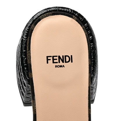 Fendi Jacquard Calfskin FF Crocodile Embossed Promenade Slide Sandals 36 Tobacco Moro Black 7 of 8