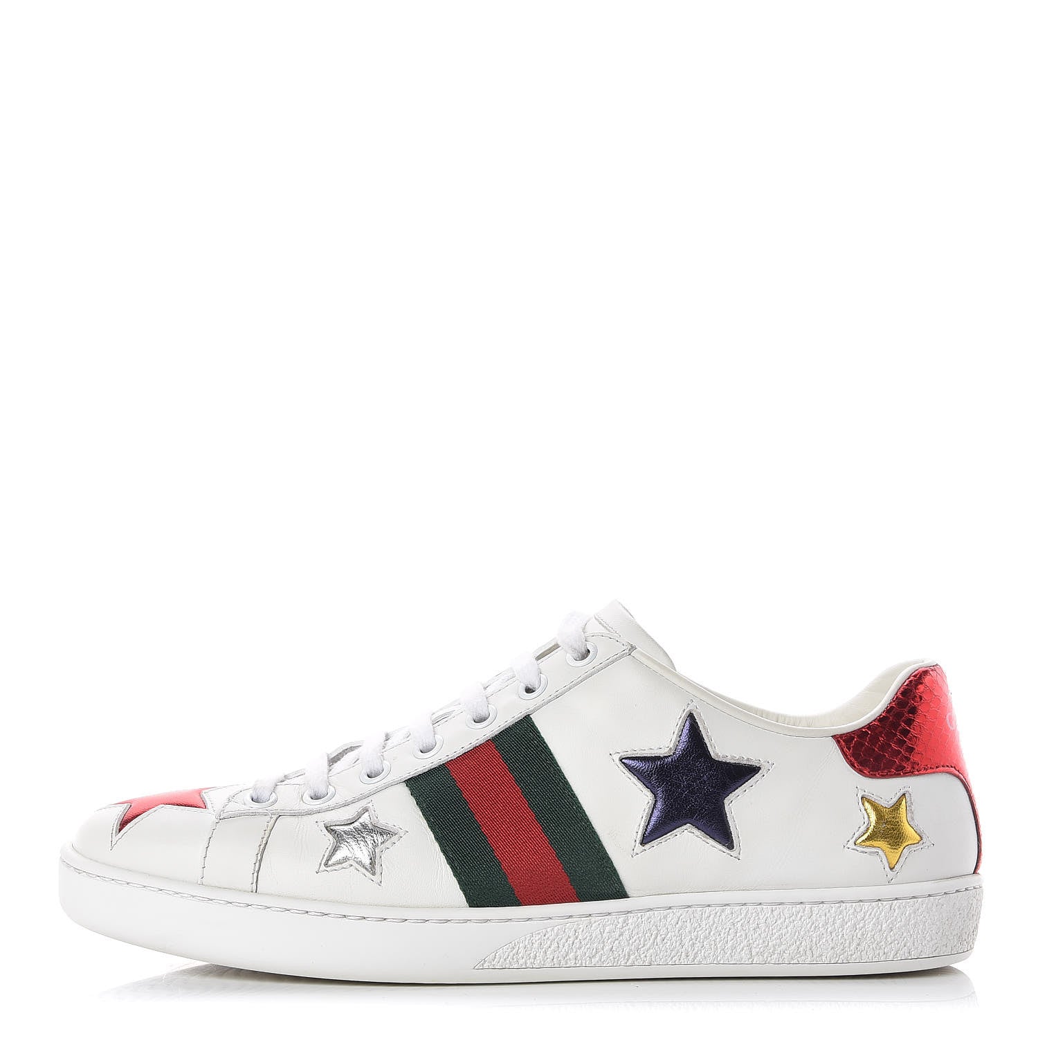Gucci Calfskin Ayers Web Star Embroidered Womens Ace Sneakers 38 White Multi 1 of 14