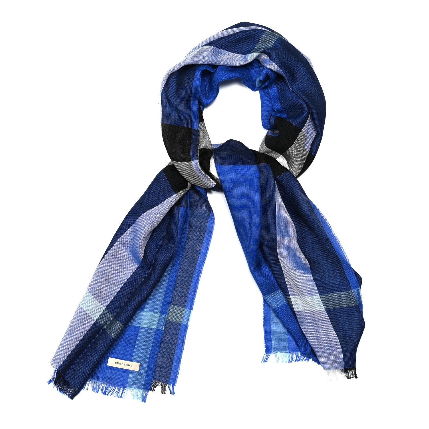 Burberry Silk Cashmere Half Mega Check Scarf Cobalt Blue 1 of 5