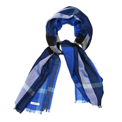 Burberry Silk Cashmere Half Mega Check Scarf Cobalt Blue 1 of 5