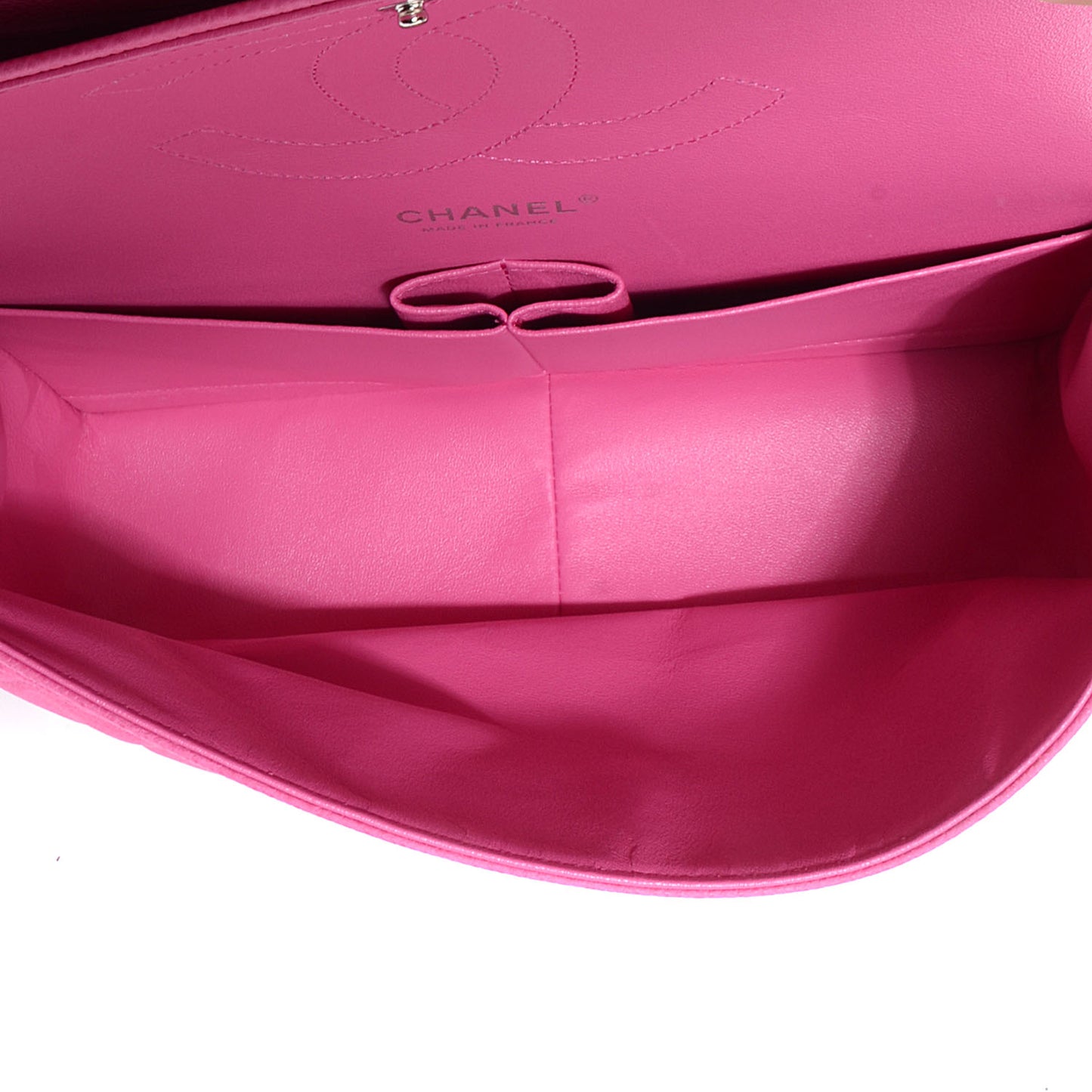 Iridescent Caviar Jumbo Double Flap Hot Pink