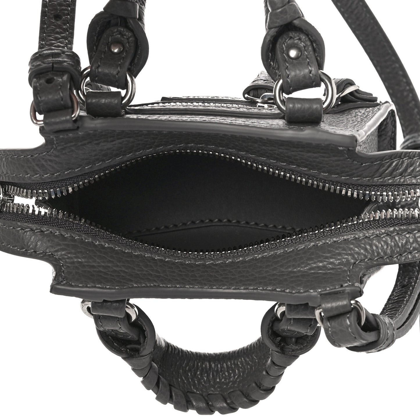 Grained Calfskin Neo Classic Silver Hardware Super Nano City Crossbody Dark Grey