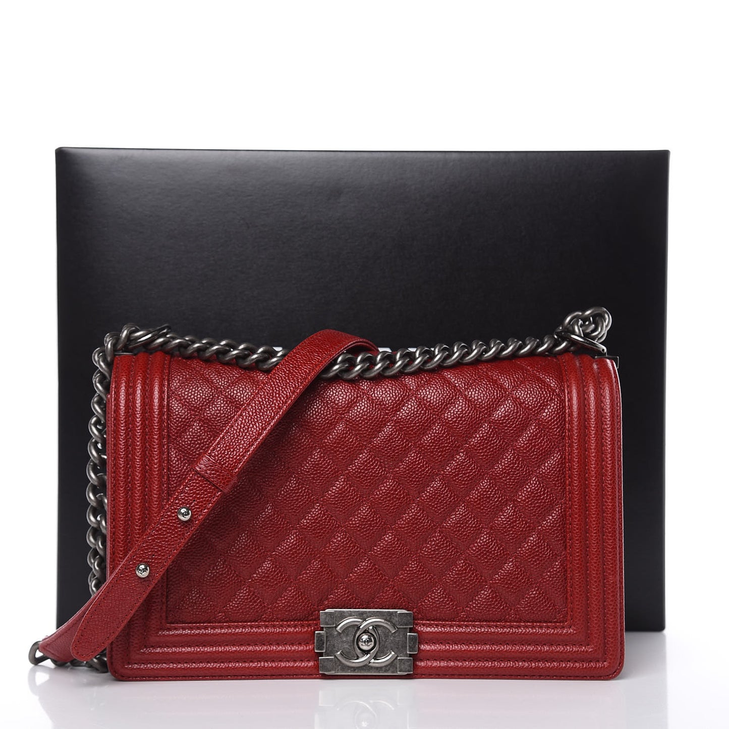 Caviar Quilted New Medium Boy Flap Dark Red