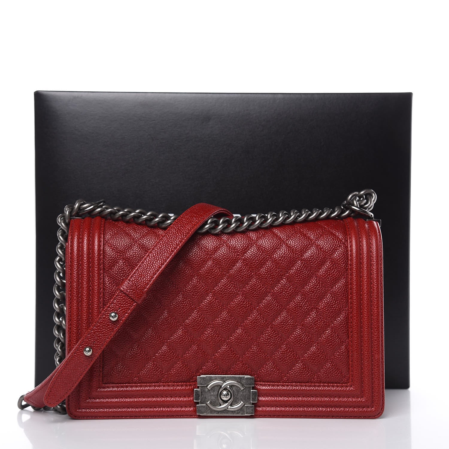 Chanel Caviar Quilted New Medium Boy Flap Dark Red 10 of 10