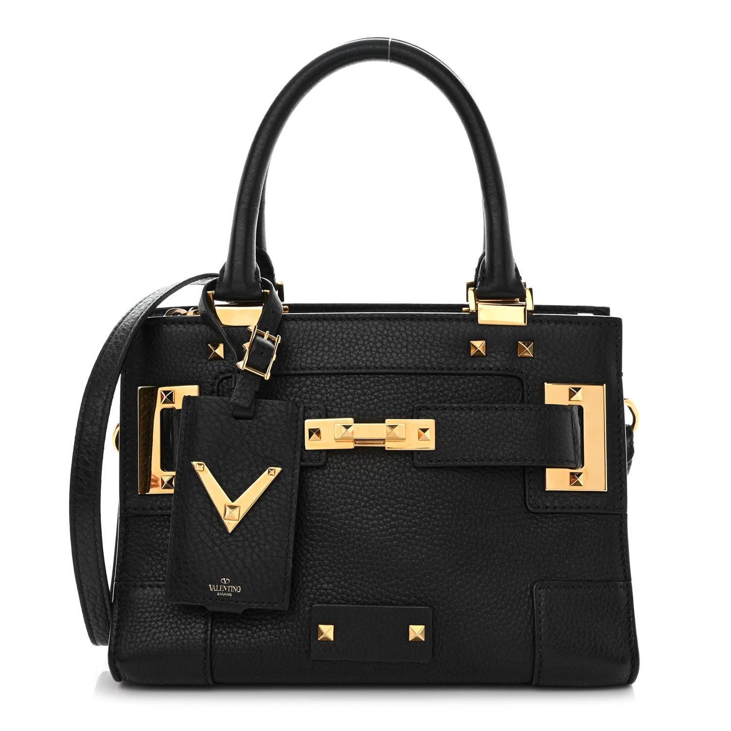 Valentino Garavani Grained Calfskin Twist Lock My Rockstud Shoulder Bag Black 1 of 10