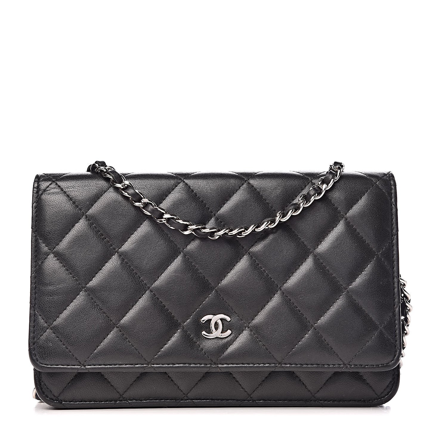 Lambskin Quilted Wallet On Chain WOC Black