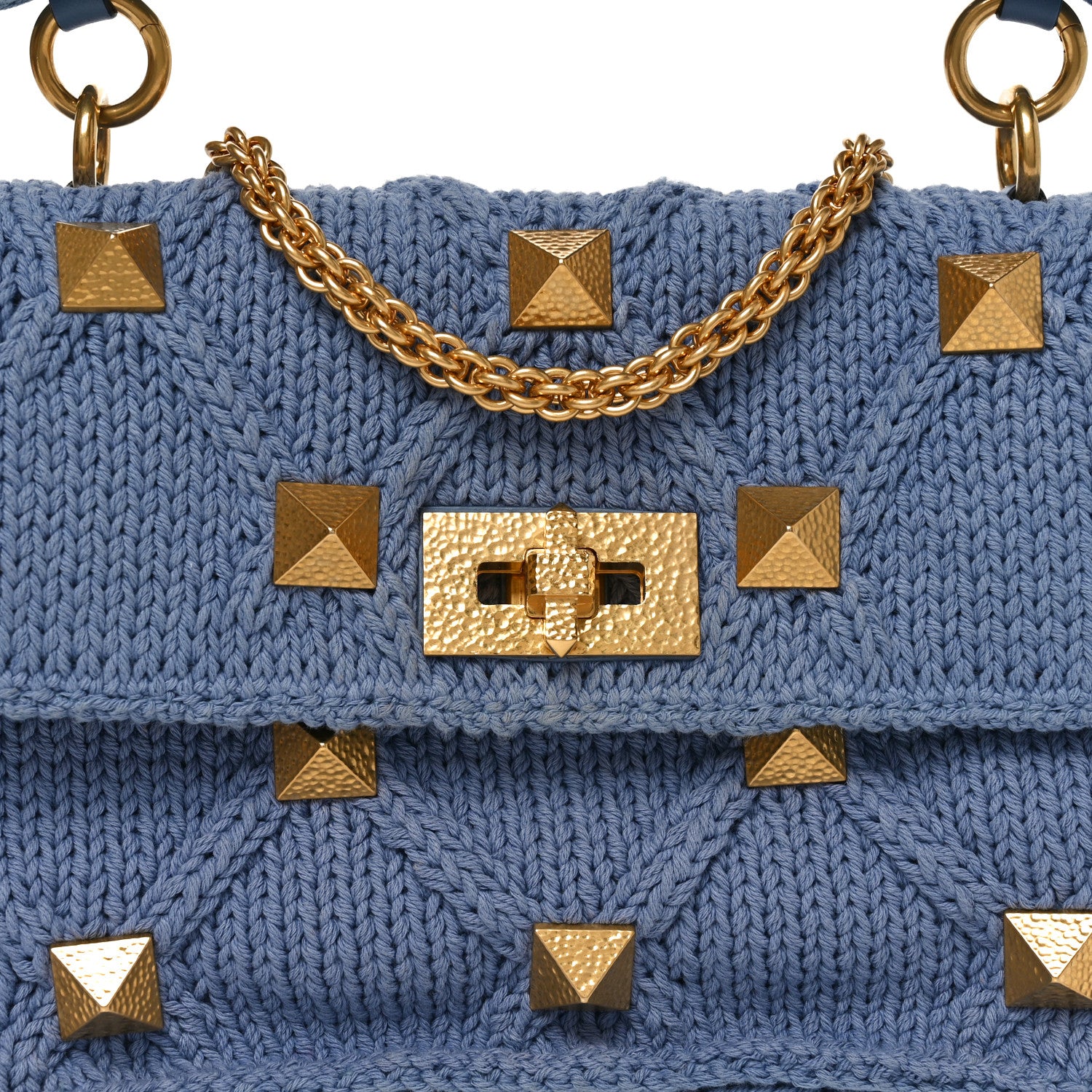 Valentino Garavani Knit Medium Roman Stud Shoulder Bag Niagara 7 of 9