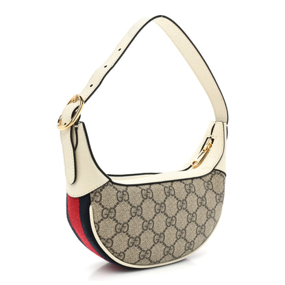 Gucci GG Supreme Monogram Textured Dollar Calfskin Web Mini Ophidia Half Moon Hobo Beige Ebony Mystic White 3 of 10