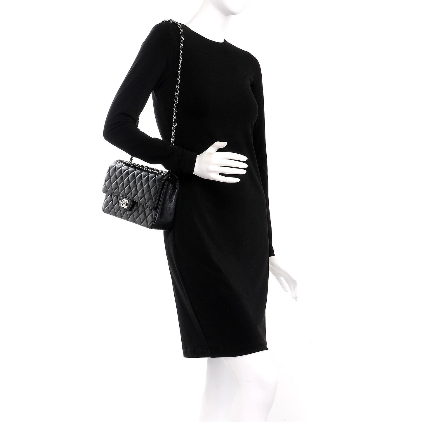 Caviar Quilted Medium Double Flap Black