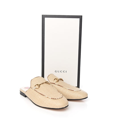 Gucci Straw Elaphe Womens Princetown Slippers 37.5 Natural Cream Brown 9 of 9