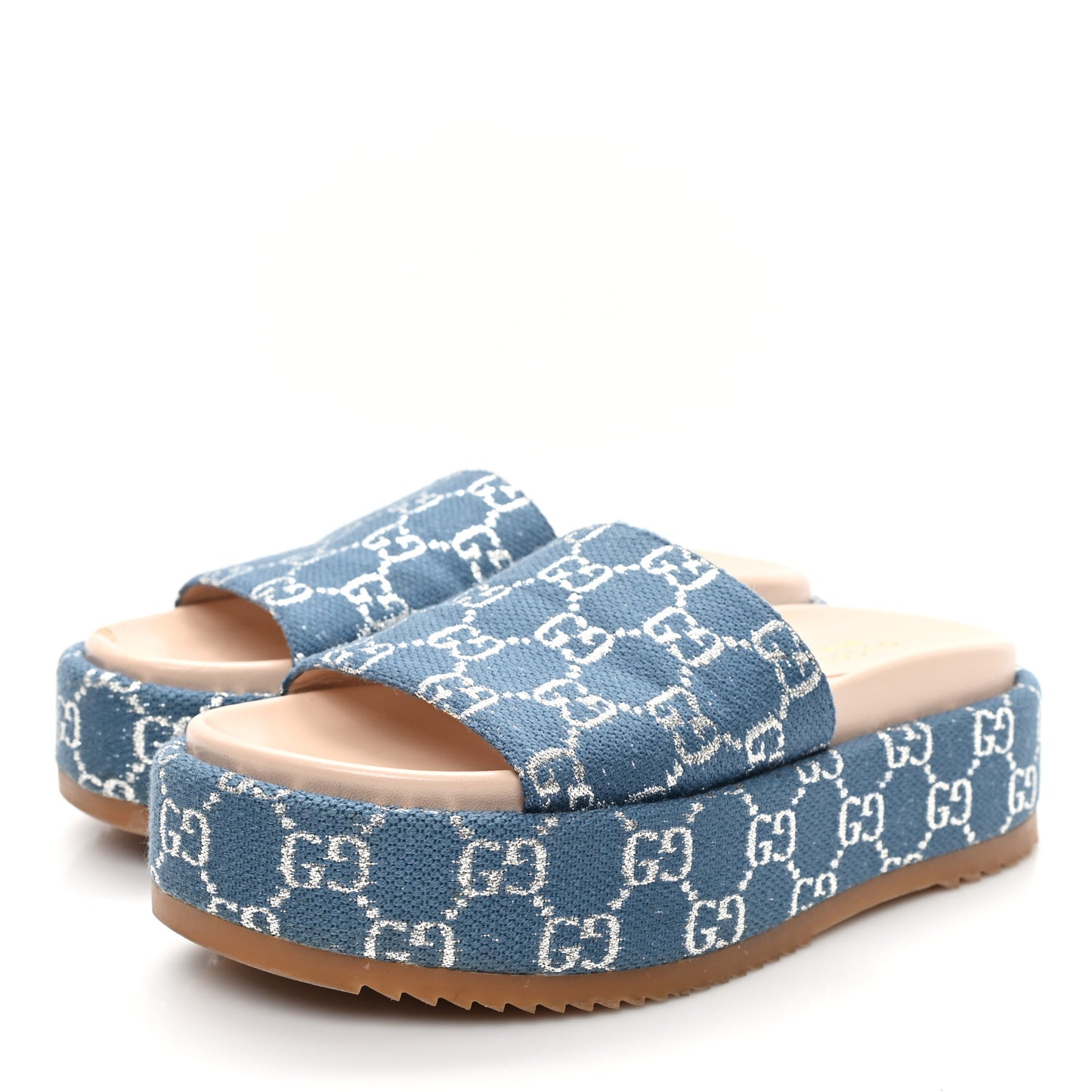 New Denim GG Monogram Angelina Platform 55mm Slide Sandals 36.5 Blue Tea