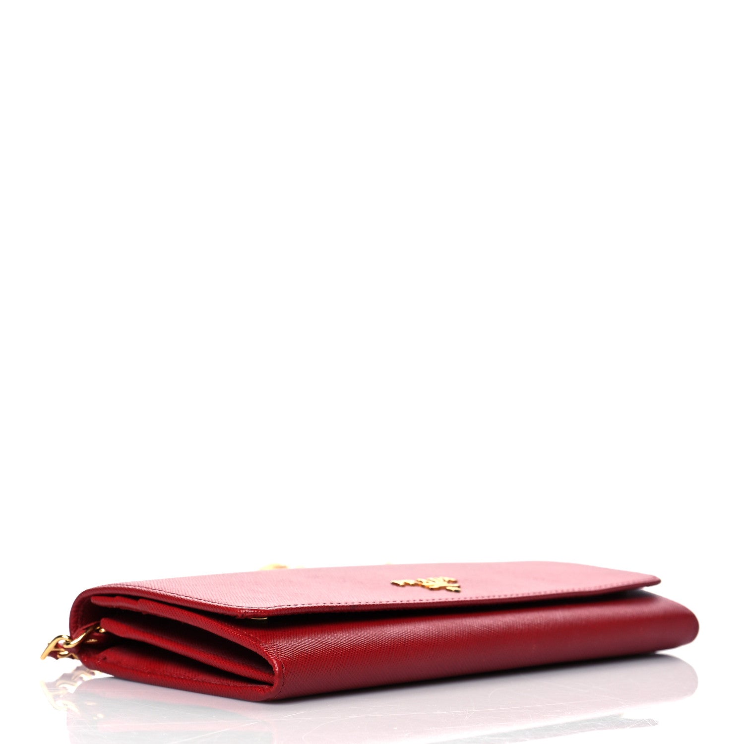 Prada Saffiano Metal Oro Chain Wallet Fuoco 4 of 10