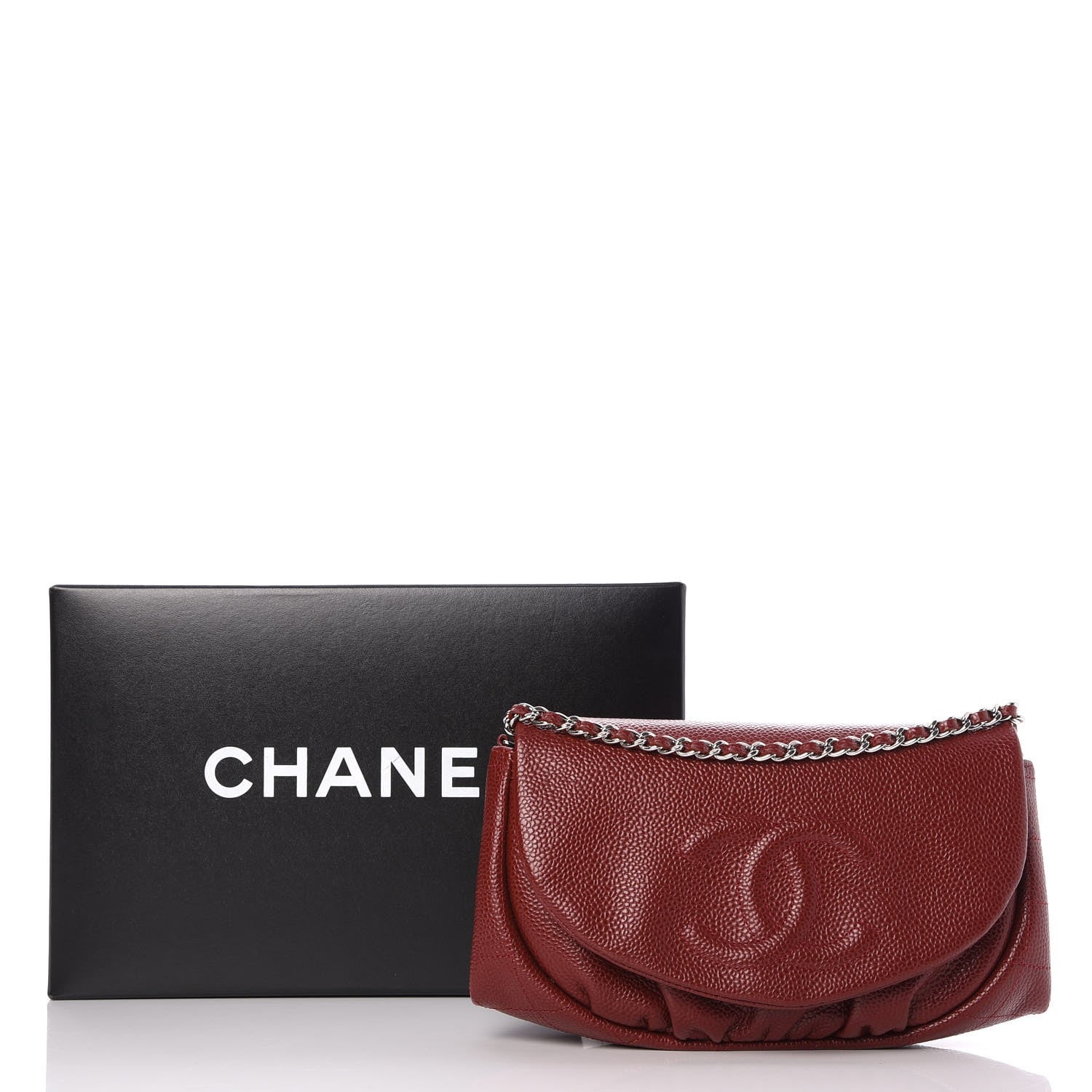 Chanel Caviar Half Moon Wallet On Chain WOC Dark Red 10 of 10