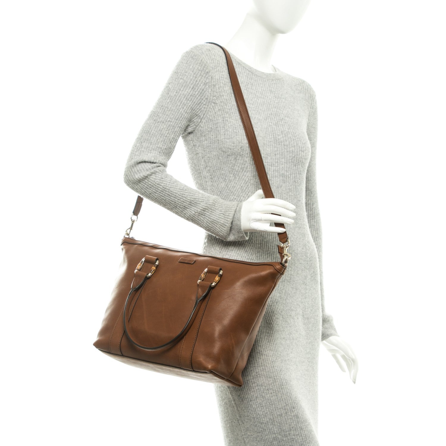 Gucci Calfskin Bamboo Top Handle Tote Brown 2 of 7