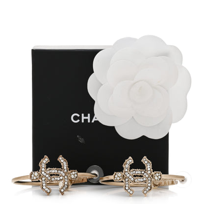 Chanel Crystal CC Camellia Express CC Drop Hoop Earrings Gold 5 of 5