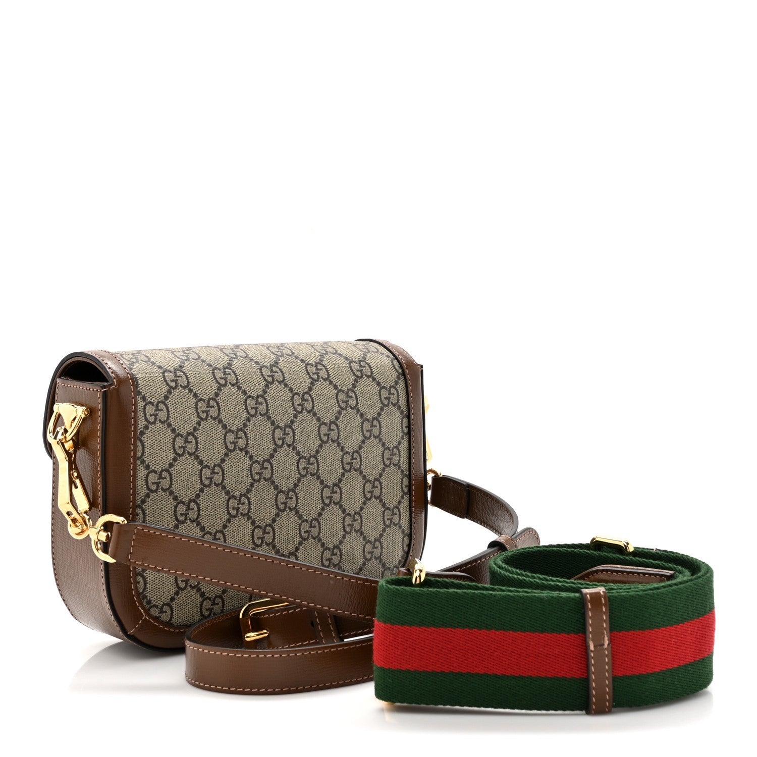 Gucci GG Supreme Monogram Web Mini Horsebit 1955 Shoulder Bag Beige Brown Sugar 3 of 11