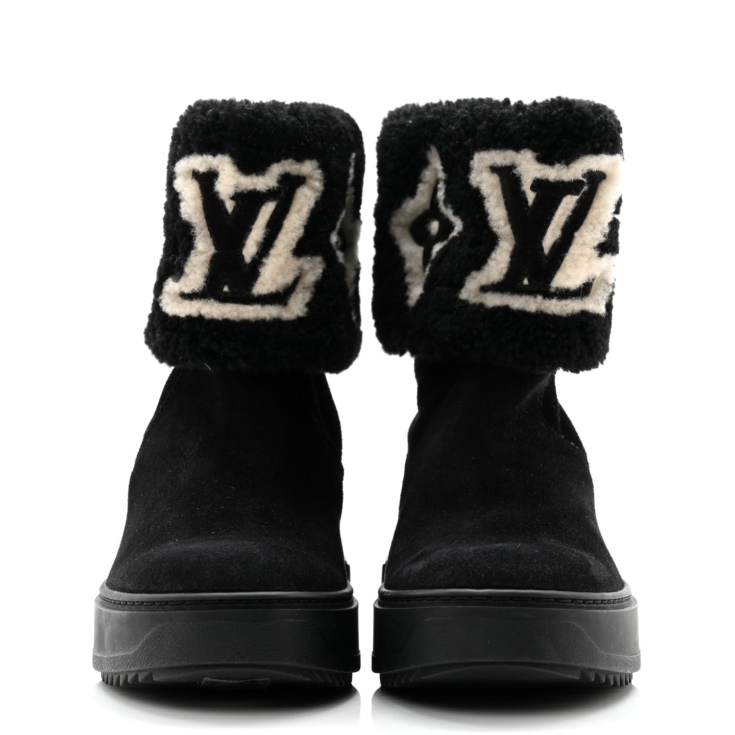 Louis Vuitton Suede Calfskin Shearling Snowdrop Flat Ankle Boot 36 Black 2 of 9
