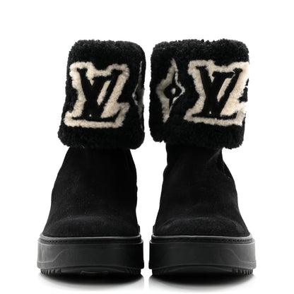 Louis Vuitton Suede Calfskin Shearling Snowdrop Flat Ankle Boot 36 Black 2 of 9