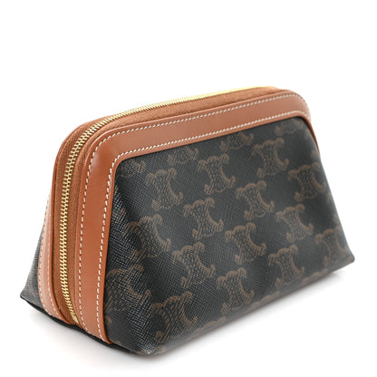 Celine Triomphe Canvas Calfskin Small Cosmetic Pouch Tan 3 of 7