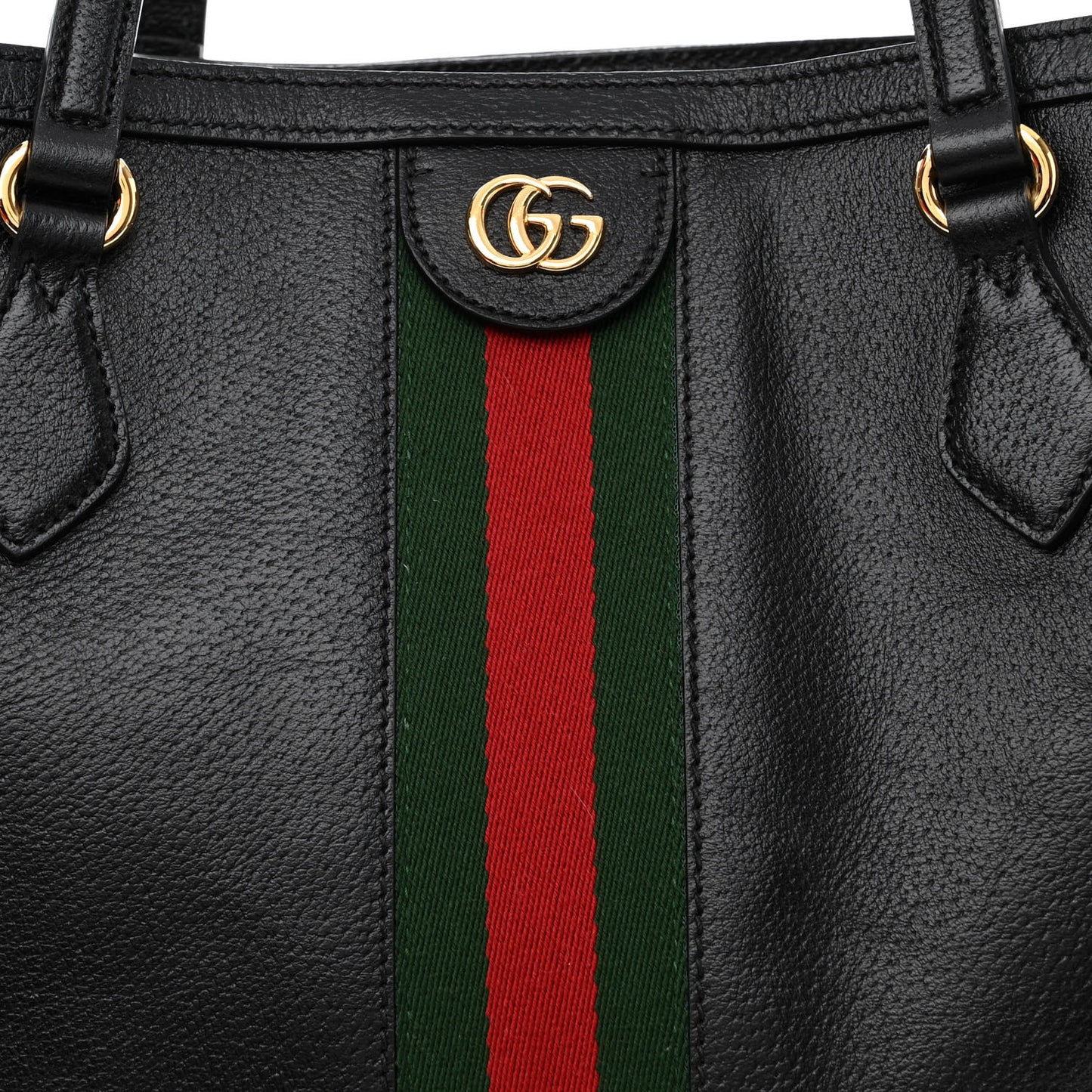 Textured Calfskin Web Medium Ophidia Shopping Tote Black