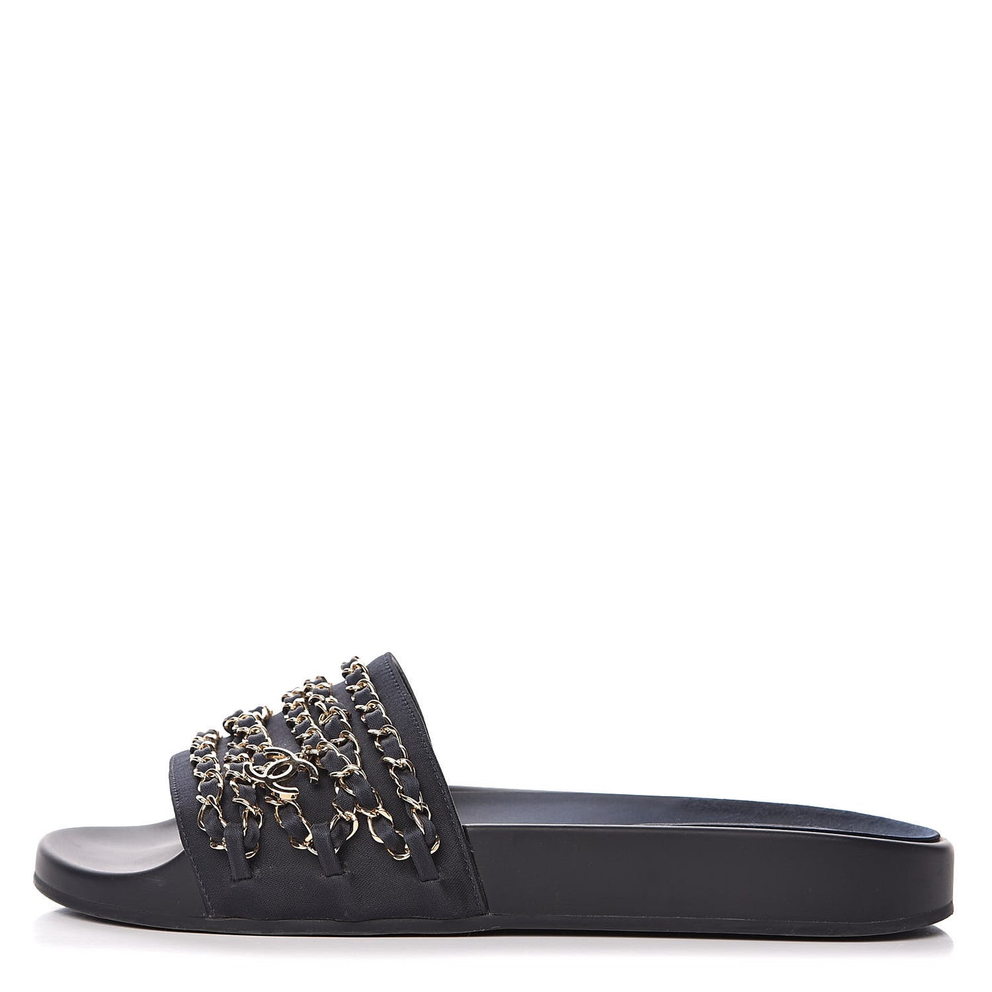 Satin Canvas Chain Flat Sandals 39 Marine