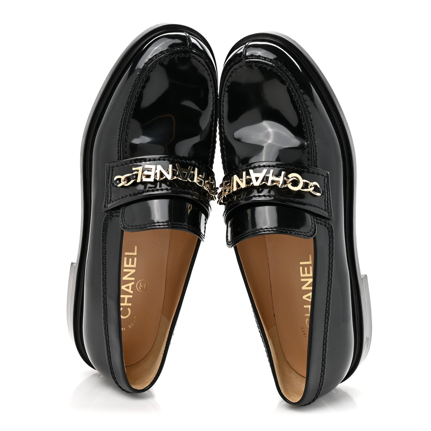 Shiny Calfskin Logo Loafers 39 Black