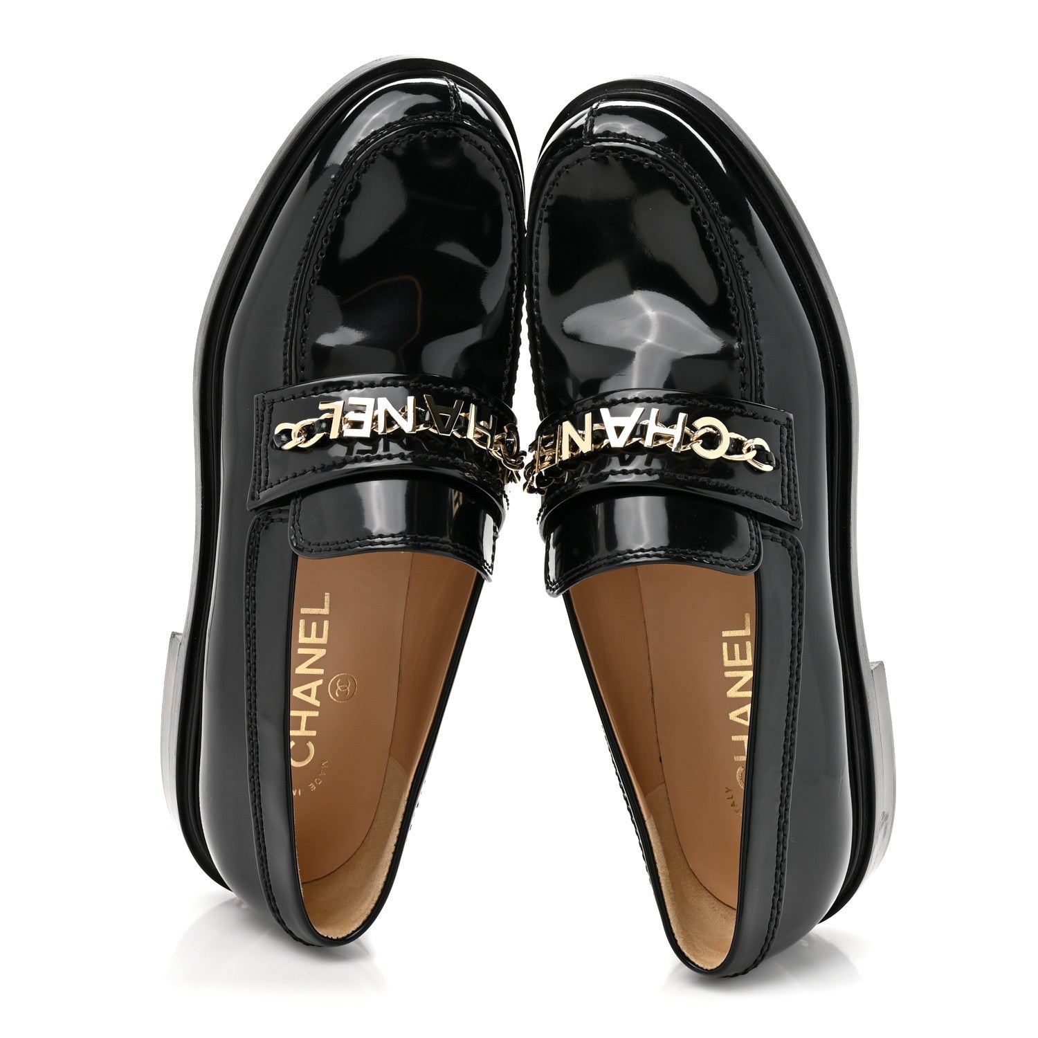 Chanel Shiny Calfskin Logo Loafers 39 Black 2 of 9