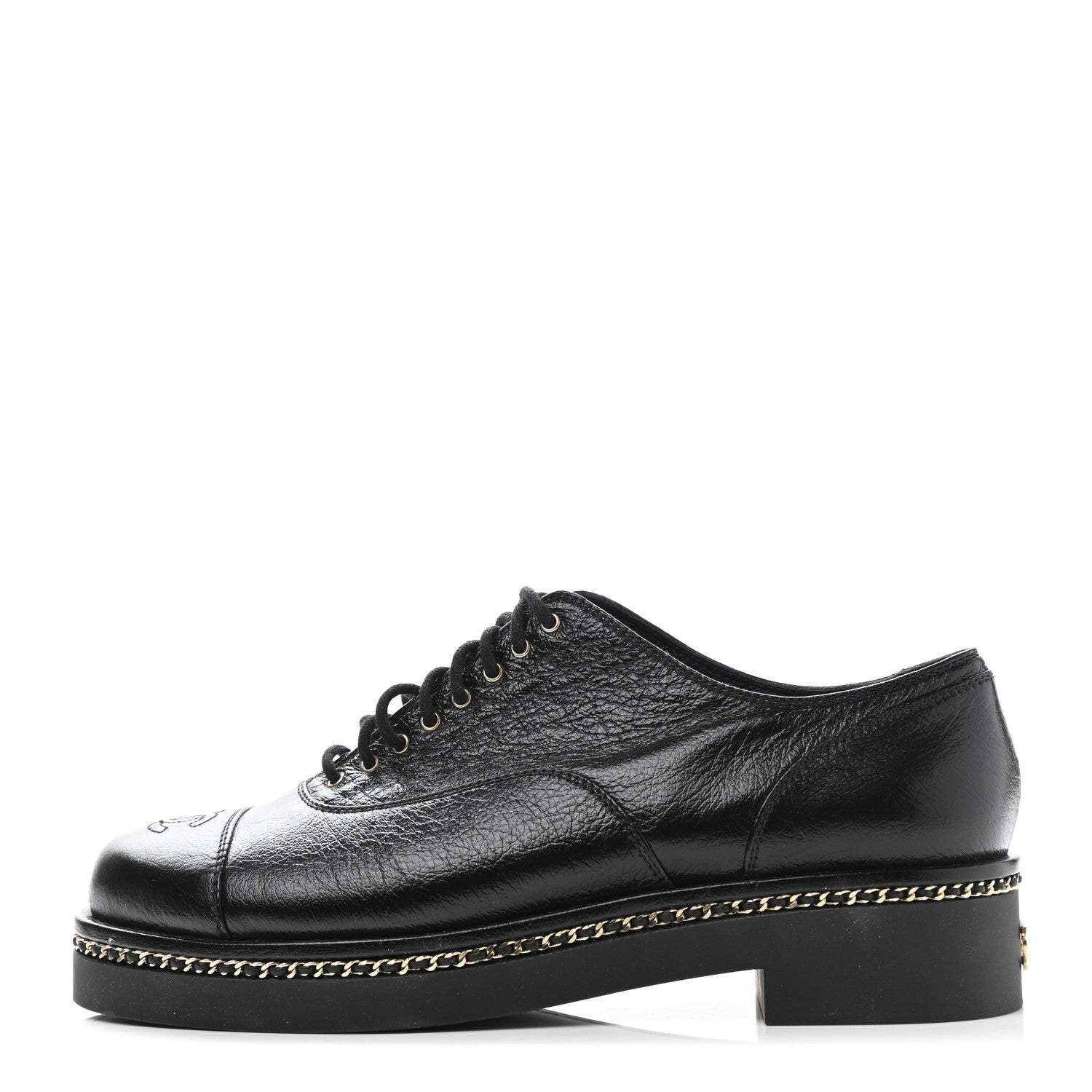 Chanel Shiny Crumpled Lambskin CC Lace Up Oxfords 41 Black 1 of 9