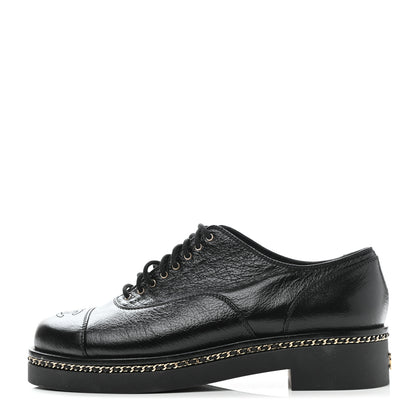 Chanel Shiny Crumpled Lambskin CC Lace Up Oxfords 41 Black 1 of 9