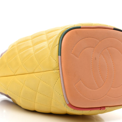 Chanel Lambskin Quilted Cuba Drawstring Tote Yellow Pink Green 11 of 19