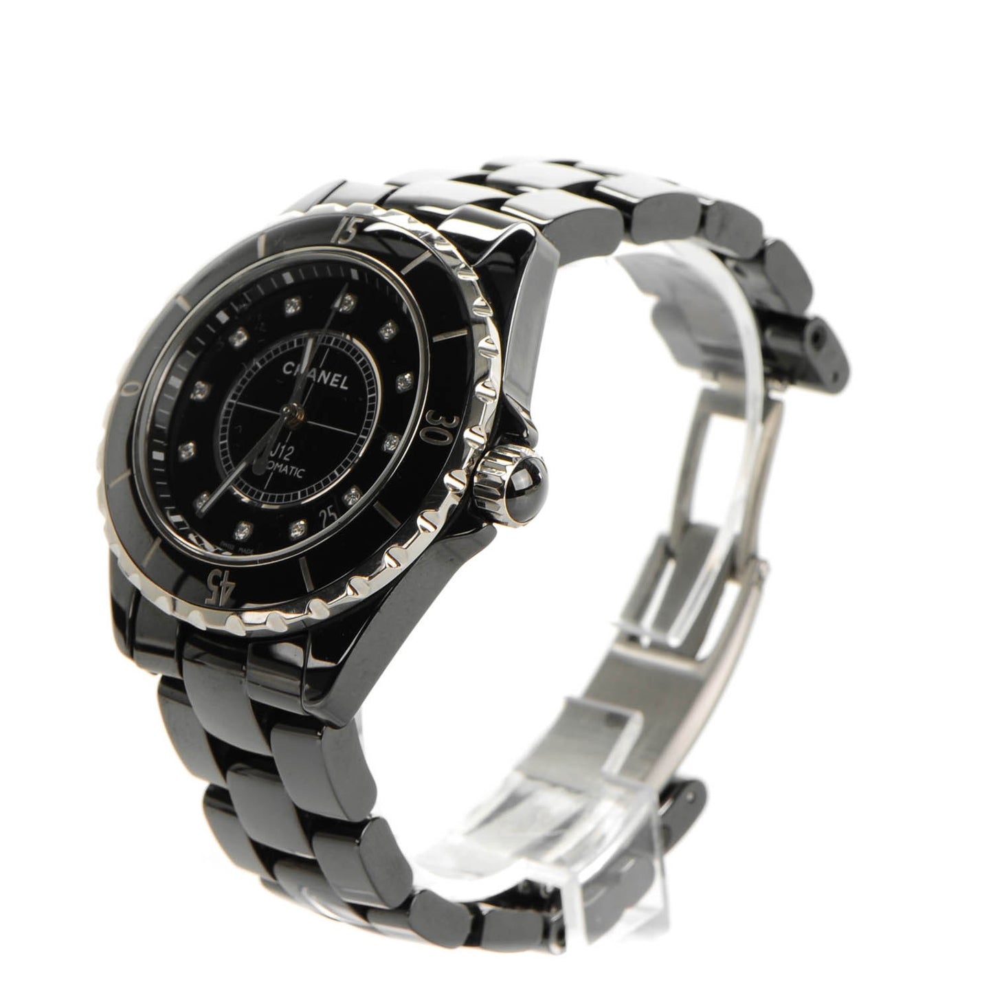 Stainless Steel Ceramic Diamond 38mm J12 Automatic Watch Black