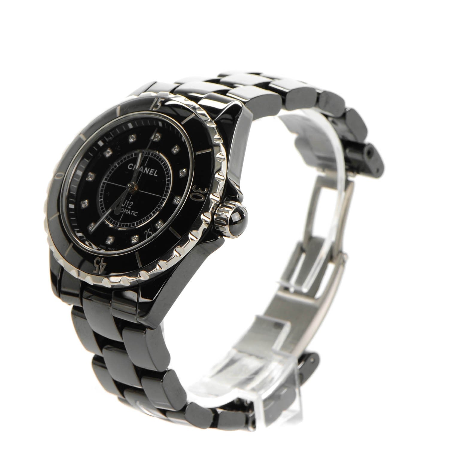 Chanel Stainless Steel Ceramic Diamond 38mm J12 Automatic Watch Black 5 of 7