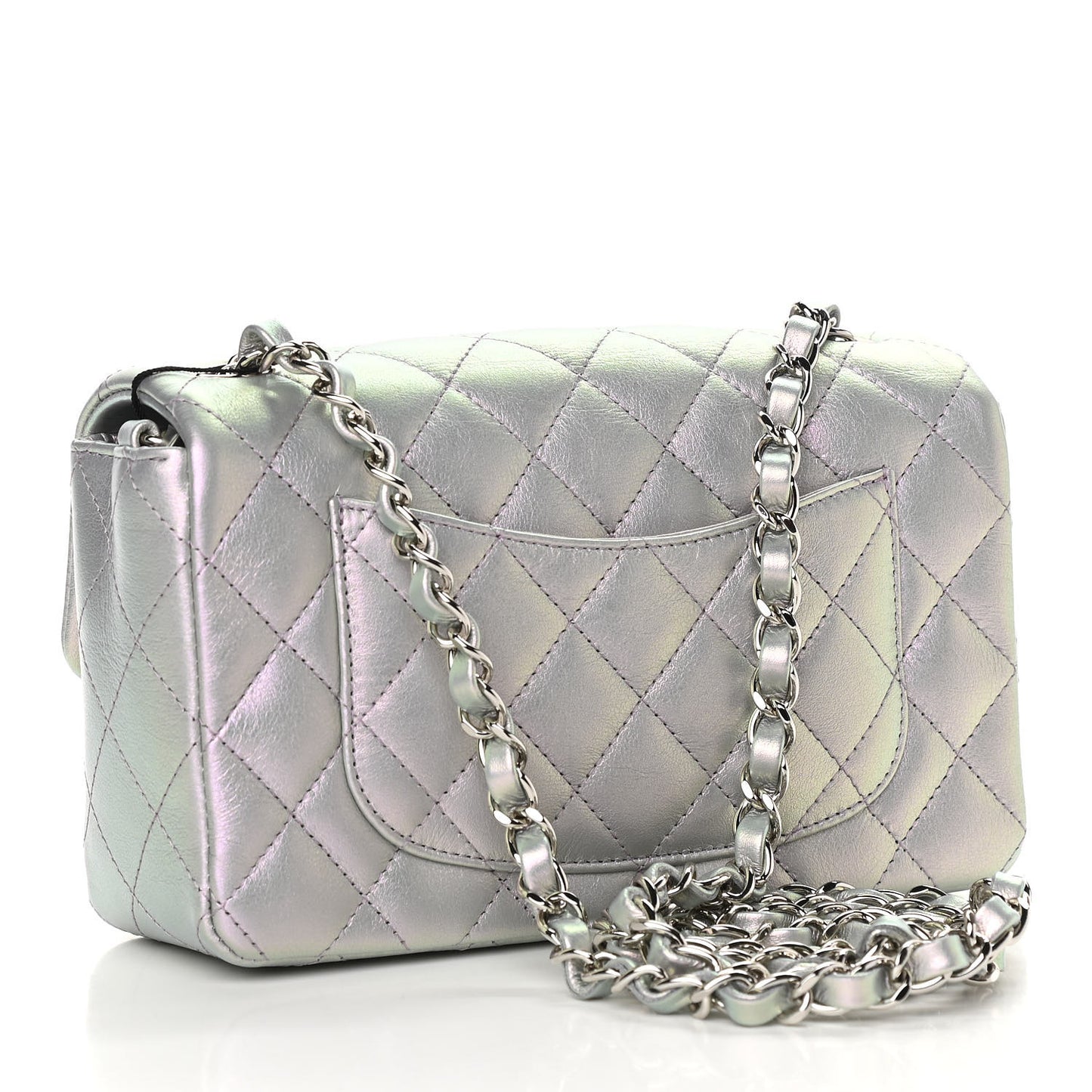 Iridescent Calfskin Quilted Mini Rectangular Flap Light Purple